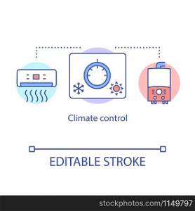 Climate control concept icon. Air conditioning and heating. Setting comfortable room temperature. Home automation system idea thin line illustration. Vector isolated outline drawing. Editable stroke