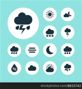 Climate icons set collection of sun moon snowy vector image