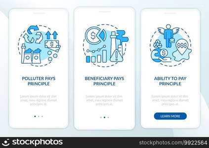 Climate justice principles onboarding mobile app page screen with concepts. Ethical banking walkthrough 3 steps graphic instructions. Global warming. UI vector template with RGB color illustrations. Climate justice principles onboarding mobile app page screen with concepts