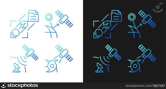 Climate monitoring satellites gradient icons set for dark and light mode for dark and light mode. Thin line contour symbols bundle. Isolated vector outline illustrations collection on black and white. Climate monitoring satellites gradient icons set for dark and light mode for dark and light mode