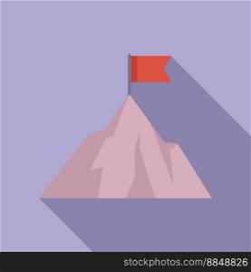 Climb flag on mountain icon flat vector. Top career. Concept reach. Climb flag on mountain icon flat vector. Top career
