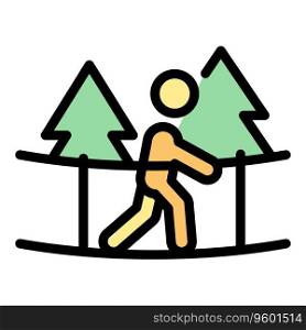 Climb line tree icon outline vector. Rope park. Forest sport color flat. Climb line tree icon vector flat