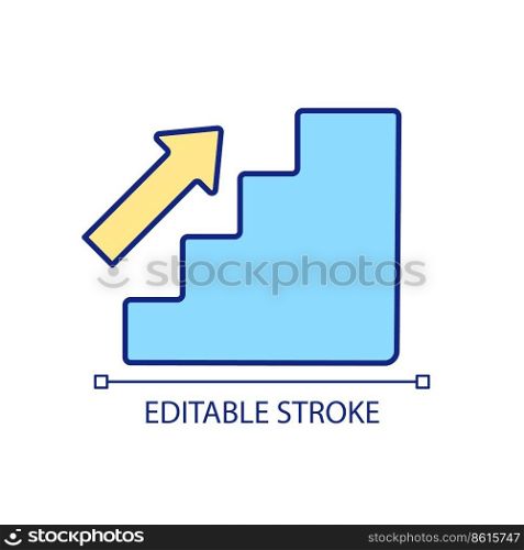 Climb stairs RGB color icon. Hot air rises. Progression. Growth and development. Career ladder. Isolated vector illustration. Simple filled line drawing. Editable stroke. Arial font used. Climb stairs RGB color icon