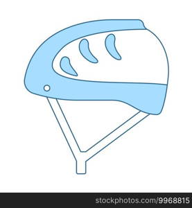 Climbing Helmet Icon. Thin Line With Blue Fill Design. Vector Illustration.