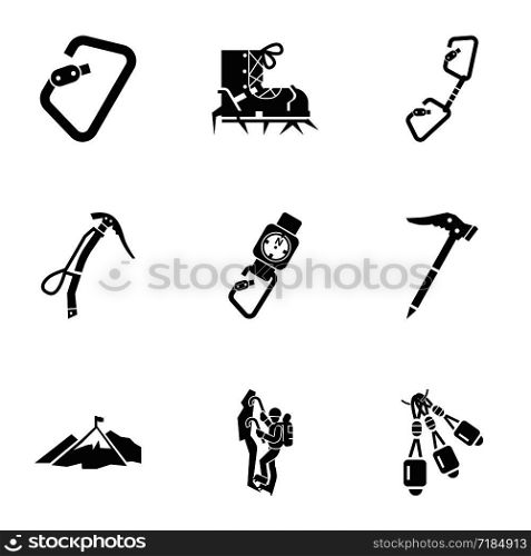 Climbing icon set. Simple set of 9 climbing vector icons for web design isolated on white background. Climbing icon set, simple style