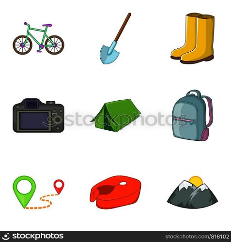 Climbing icons set. Cartoon set of 9 climbing vector icons for web isolated on white background. Climbing icons set, cartoon style