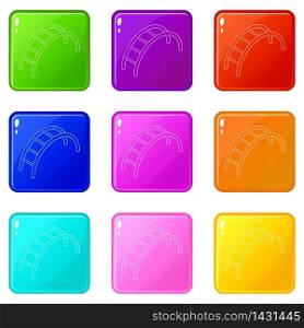 Climbing stairs icons set 9 color collection isolated on white for any design. Climbing stairs icons set 9 color collection