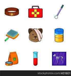 Clinic for pets icons set. Cartoon illustration of 9 clinic for pets vector icons for web. Clinic for pets icons set, cartoon style