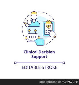 Clinical decision support concept icon. Technology of treatment improvement. AI and ML in precision medicine abstract idea thin line illustration. Isolated outline drawing. Editable stroke. Clinical decision support concept icon