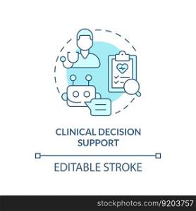 Clinical decision support turquoise concept icon. Technology of treatment improvement. AI and ML in precision medicine abstract idea thin line illustration. Isolated outline drawing. Editable stroke. Clinical decision support turquoise concept icon