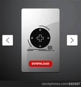 Clinical, digital, health, healthcare, telemedicine Glyph Icon in Carousal Pagination Slider Design & Red Download Button. Vector EPS10 Abstract Template background