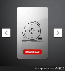 Clinical, digital, health, healthcare, telemedicine Line Icon in Carousal Pagination Slider Design & Red Download Button. Vector EPS10 Abstract Template background