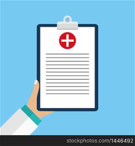 Clinical record, prescription, medical checkup report, health insurance concepts. Clipboard with checklist and medical cross and doctor hand in mockup style for website or mobile apps design. vector eps10. Clinical record, prescription, medical checkup report, health insurance concepts. Clipboard with checklist and medical cross and doctor hand in mockup style for website or mobile apps design.