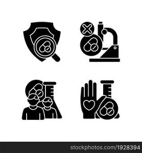 Clinical research facility black glyph icons set on white space. Failed project. MAMS approach. Human volunteer. Checking safety of new drugs. Silhouette symbols. Vector isolated illustration. Clinical research facility black glyph icons set on white space