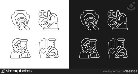 Clinical research facility linear icons set for dark and light mode. Failed project. Human volunteer. Customizable thin line symbols. Isolated vector outline illustrations. Editable stroke. Clinical research facility linear icons set for dark and light mode