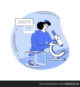 Clinical research isolated cartoon vector illustrations. Smiling student exploring mice in the laboratory, making expertise and clinical research, look through a microscope vector cartoon.. Clinical research isolated cartoon vector illustrations.