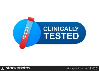 Clinically tested sign. Lab tested sign. Check mark and laboratory flask. Vector stock illustration. Clinically tested sign. Lab tested sign. Check mark and laboratory flask. Vector stock illustration.