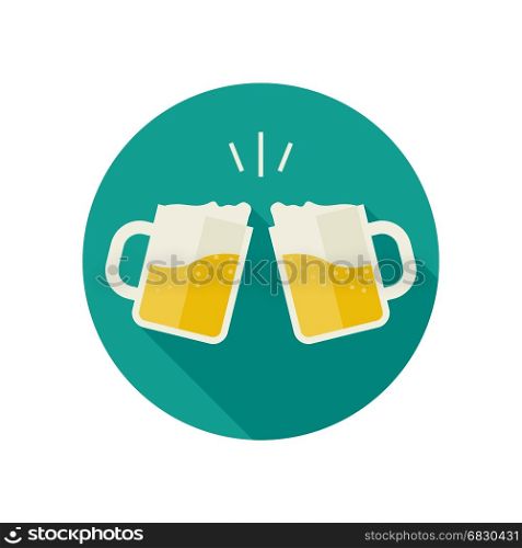 Clink mugs with beer icons.. Clink mugs with beer icons. Glasses with alcoholic beverage in flat style.