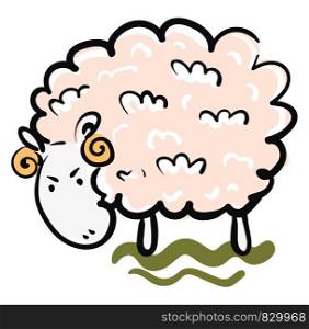Clipart of a ram having pink wool two horns looking down with an angry expression on the face vector color drawing or illustration