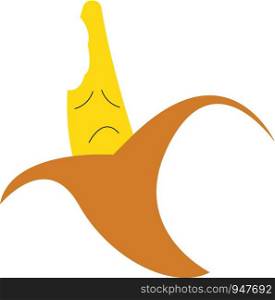 Clipart of a sad yellow banana fruit which has been peeled halfway vector color drawing or illustration