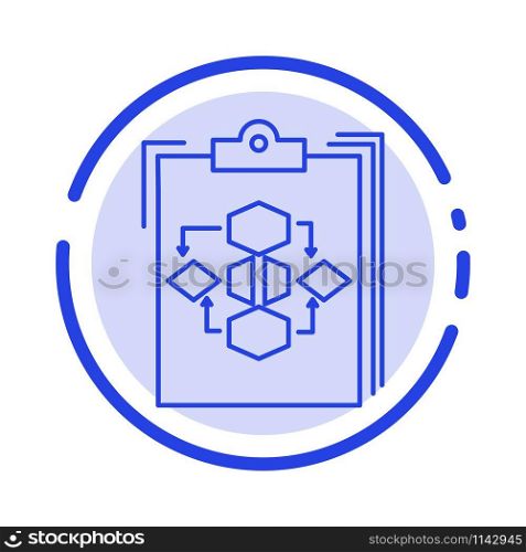 Clipboard, Business, Diagram, Flow, Process, Work, Workflow Blue Dotted Line Line Icon