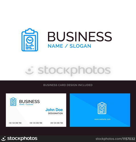 Clipboard, Coach, Plan, Progress, Training Blue Business logo and Business Card Template. Front and Back Design