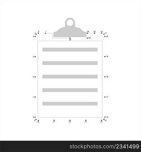 Clipboard Icon Connect The Dots, Hard Rigid Board With Clip On Top Vector Art Illustration, Puzzle Game Containing A Sequence Of Numbered Dots