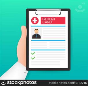 Clipboard in doctors hand. Make notes in patient card. medical report. analysis or prescription concept. Vector illustration.. Clipboard in doctors hand. Make notes in patient card. medical report. analysis or prescription concept. Vector illustration