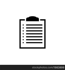 Clipboard List, Checklist Document. Flat Vector Icon illustration. Simple black symbol on white background. Clipboard List, Checklist Document sign design template for web and mobile UI element. Clipboard List, Checklist Flat Vector Icon