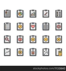 Clipboard related icon and symbol set in color outline design