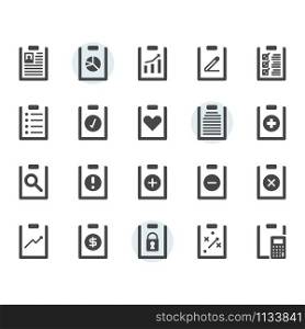 Clipboard related icon and symbol set in glyph design
