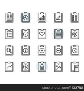 Clipboard related icon and symbol set in outline design