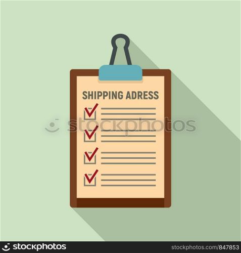 Clipboard shipping address icon. Flat illustration of clipboard shipping address vector icon for web design. Clipboard shipping address icon, flat style