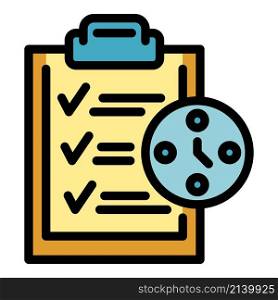 Clipboard time management icon. Outline Clipboard time management vector icon color flat isolated. Clipboard time management icon color outline vector