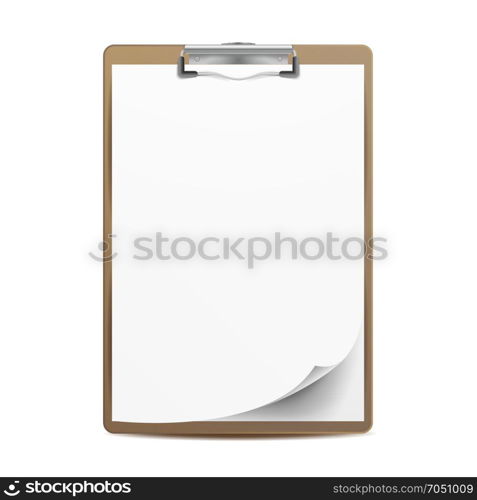 Clipboard Vector. A4 Size. Top View. Blank Sheet Of Paper. Isolated On White Background Illustration. Realistic Clipboard Vector. A4 Size. Top View. Isolated On White Illustration