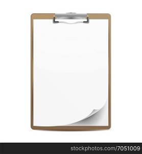 Clipboard Vector. A4 Size. Top View. Blank Sheet Of Paper. Isolated On White Background Illustration. Realistic Clipboard Vector. A4 Size. Top View. Isolated On White Illustration