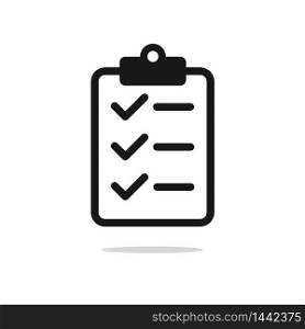 Clipboard vector checklist with checkmark flat isolated icon, black linear do to list symbol, notepad illustration.