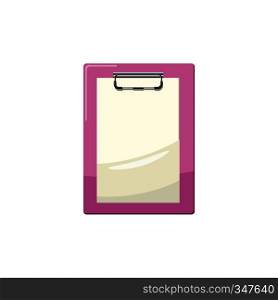 Clipboard with a blank sheet of paper icon in cartoon style on a white background. Clipboard with a blank sheet of paper icon