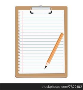 Clipboard with blank paper and pensil, vector illustration