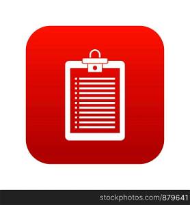 Clipboard with check list icon digital red for any design isolated on white vector illustration. Clipboard with check list icon digital red