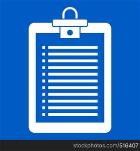 Clipboard with check list icon white isolated on blue background vector illustration. Clipboard with check list icon white