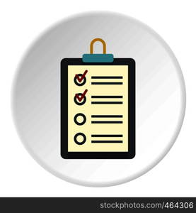 Clipboard with checklist icon in flat circle isolated vector illustration for web. Clipboard with checklist icon circle