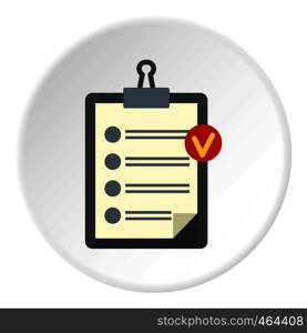 Clipboard with checklist icon in flat circle isolated vector illustration for web. Clipboard with checklist icon circle