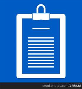 Clipboard with checklist icon white isolated on blue background vector illustration. Clipboard with checklist icon white