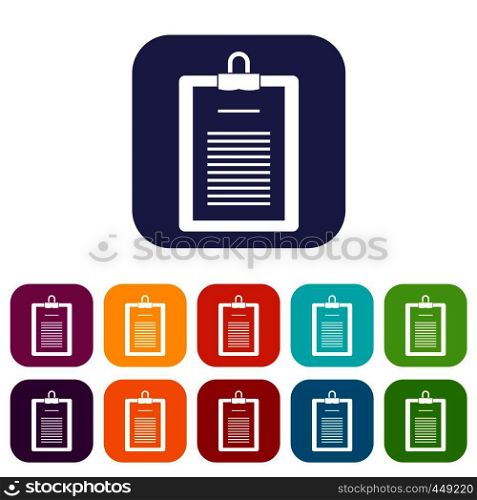 Clipboard with checklist icons set vector illustration in flat style In colors red, blue, green and other. Clipboard with checklist icons set flat