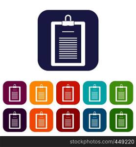 Clipboard with checklist icons set vector illustration in flat style In colors red, blue, green and other. Clipboard with checklist icons set flat
