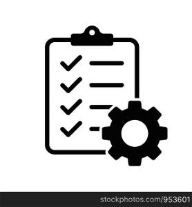 Clipboard with gear isolated icon. Technical support check list icon. Management flat icon concept. Software development. EPS 10. Clipboard with gear isolated icon. Technical support check list icon. Management flat icon concept. Software development.