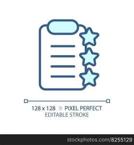 Clipboard with stars pixel perfect RGB color icon. Report about product checkup. Service rating documentation. Isolated vector illustration. Simple filled line drawing. Editable stroke. Clipboard with stars pixel perfect RGB color icon
