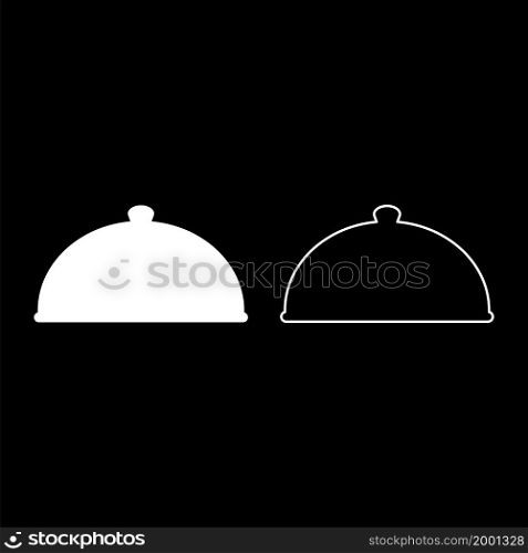 Cloche serving dish Restaurant cover dome plate covers to keep food warm Convex lid Exquisite presentation gourmet meal Catering concept icon white color vector illustration flat style simple image set. Cloche serving dish Restaurant cover dome plate covers to keep food warm Convex lid Exquisite presentation gourmet meal Catering concept icon white color vector illustration flat style image set