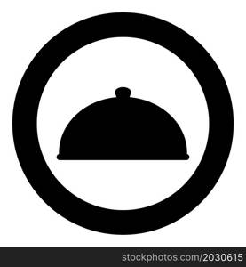 Cloche serving dish Restaurant cover dome plate covers to keep food warm Convex lid Exquisite presentation gourmet meal Catering concept icon in circle round black color vector illustration image solid outline style simple. Cloche serving dish Restaurant cover dome plate covers to keep food warm Convex lid Exquisite presentation gourmet meal Catering concept icon in circle round black color vector illustration image solid outline style